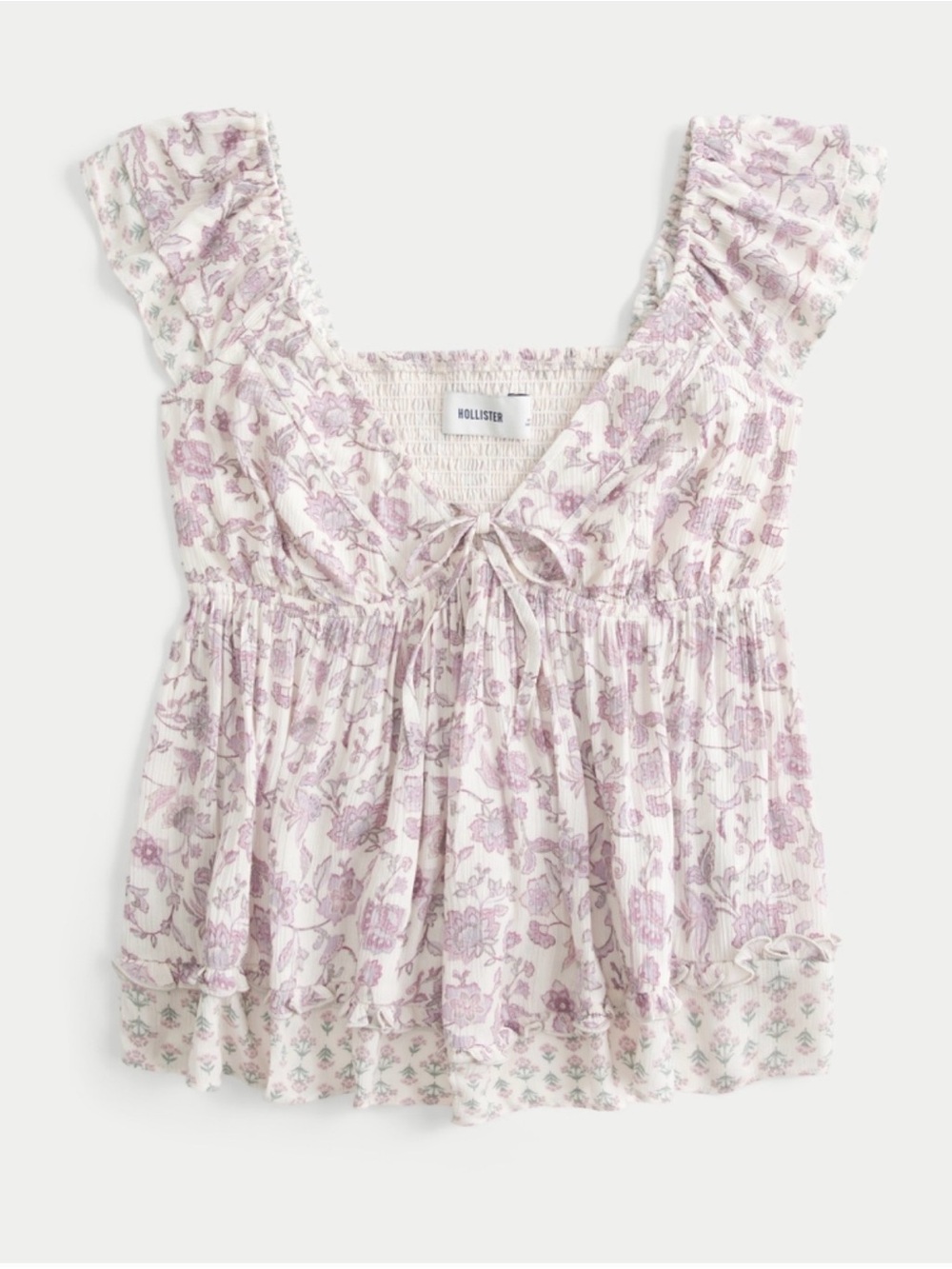 Hollister Cream pink Floral easy handkerchief hem babydoll top